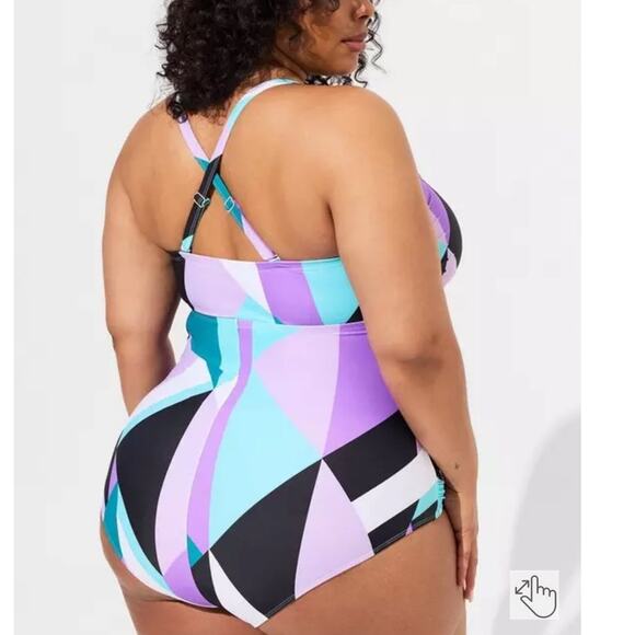 Torrid Plus Size 4 Geometric Art Wireless One Piece Lattice Lace Up Swimsuit 4X - Picture 3 of 3